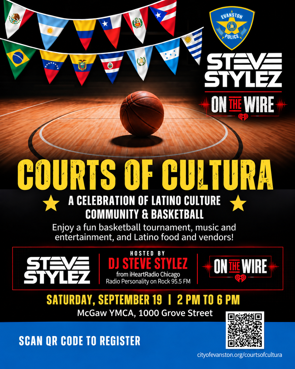 Courts of Cultura basketball event flyer featuring DJ Steve Stylez