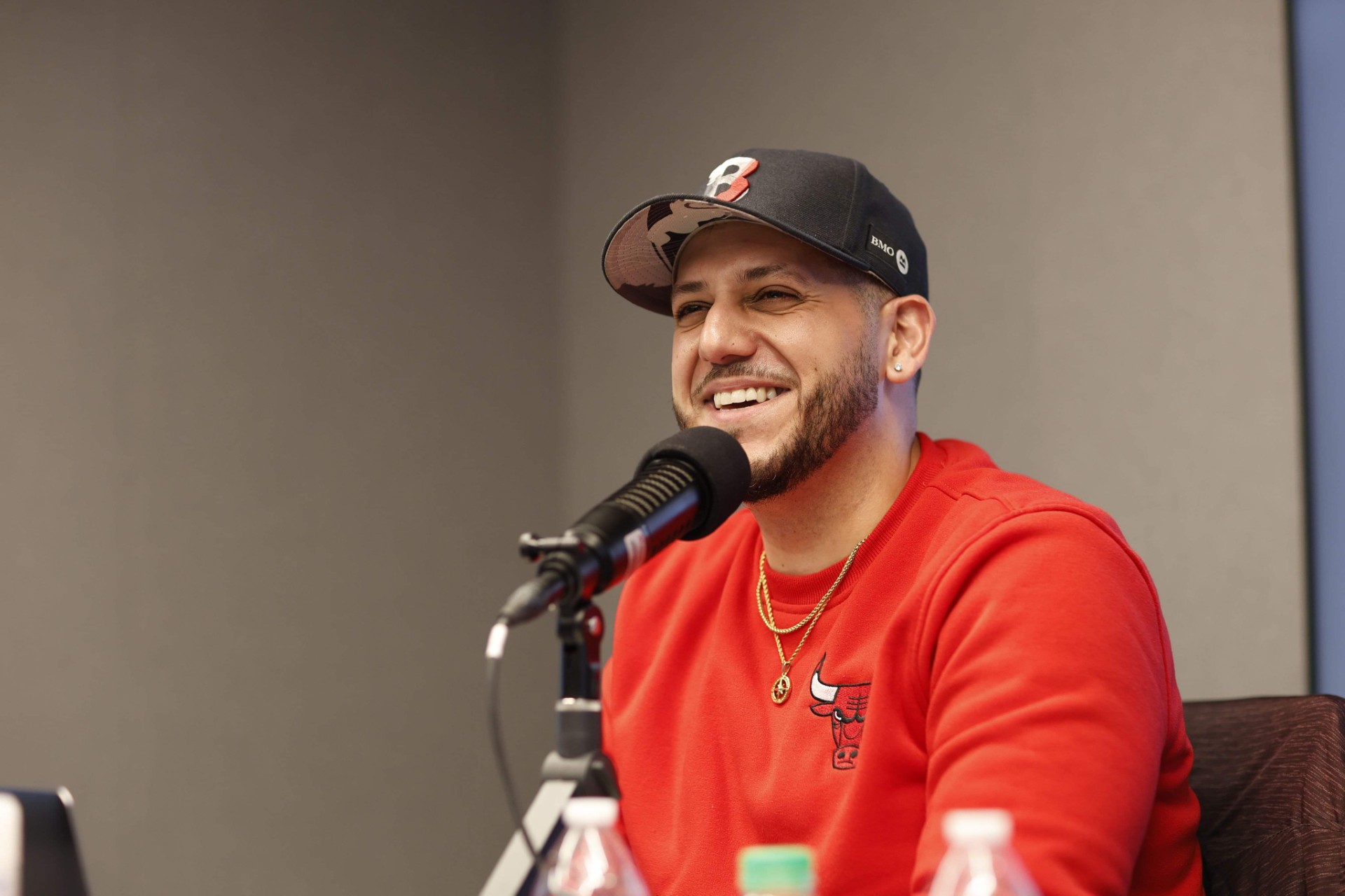 Steve Stylez recording voiceover in a Chicago broadcast studio